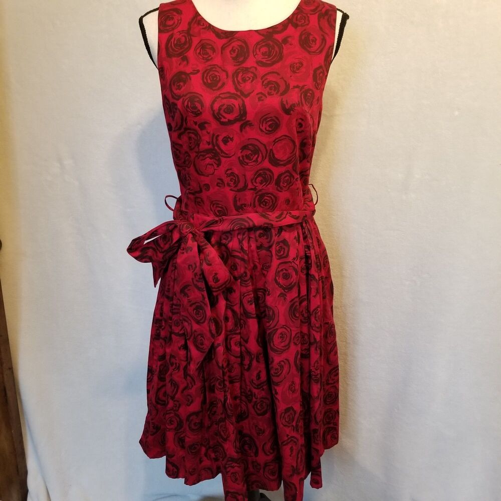 People Tree Med (Uk 14) Dress 100% Organic Cotton Roses Fit Flare Preppy Boho